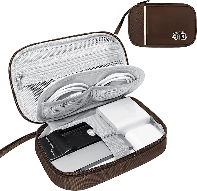 Travel Cable Organizer Bag Pouch Electronic Accessories Carry Case Portable Waterproof All-in-One Storage Bag for Cable,Charger, Phone, Hard Drive，SD Card-Coffee