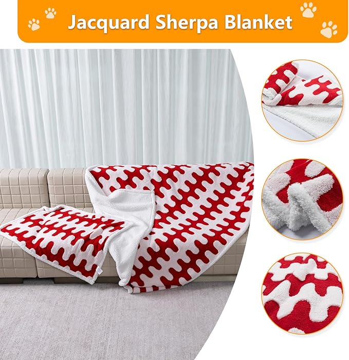 Maidewow Waterproof Pet Blanket,Dog Bed Covers Couch Sofa Stylish Jacquard Pets Throw Blankets for Puppy Cats Washable Reversible Furniture Protection Covers (Red Wave,XL)