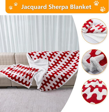 Maidewow Waterproof Pet Blanket,Dog Bed Covers Couch Sofa Stylish Jacquard Pets Throw Blankets for Puppy Cats Washable Reversible Furniture Protection Covers (Red Wave,XL)