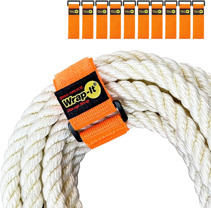 Super-Stretch Wrap-It Storage Straps - (10) 9" Orange - Elastic Hook and Loop Cinch Straps - Extension Cord Organizer, Hose and Cables Straps, Cord Wrap, Cord Keeper, Garage and RV Storage Accessories