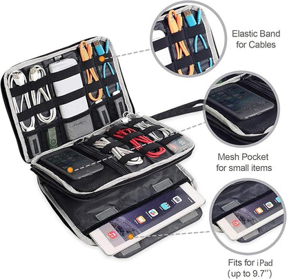 BUBM Double Layer Electronics Organizer, Travel Gadget Bag for Cables, Memory Cards, Flash Hard Drive and More, Fit for iPad or Tablet(up To 9.7")--Large, Dark Blue