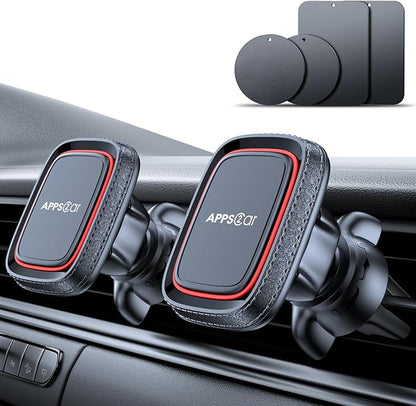 APPS2Car 2 Pack Magnetic Phone Car Mount, Car Phone Holder Mount Magnetic, Built in 6 Strong Magnets, Air Vent Cell Phone Holder for Car with Adjustable Secure Tightening System