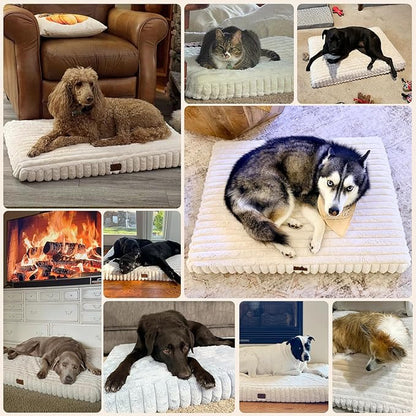 Orthopedic Dog Bed for Extra Large Dog, Waterproof Pet Bed for Crate,Non-Slip Bottom and Egg-Crate Foam with Removable Washable Cover Crate Bed,Pink,41"x27"x4"