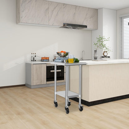HARDURA Stainless Steel Commercial Table Prep & Work Table with Casters Heavy Duty Metal Table with Wheels NSF 430 24×18 Inches