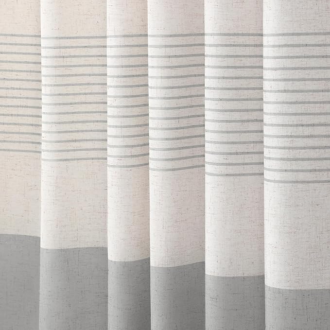 XOGUIBO Grey Shower Curtain Farmhouse Linen Striped Shower Curtains for Bathroom with Tassel 48 X 72