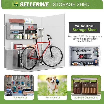 5x3 FT Outdoor Storage Shed, Waterproof Thicker Small Resin Shed with Floor & Lockable Door & Window & Vents, Plastic Tool Shed for Backyard, Patio, Poolside, Outside, Dove Grey