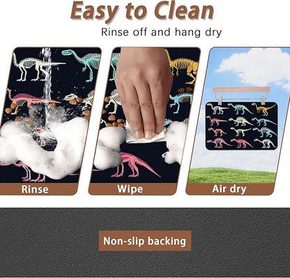Dinosaur Skeleton Dog Cat Food Mat,Vintage Color Absorbent Pet Feeding Mat with Rubber Backing,Non-Slip Water Bowl Placemat,Indoor Pet Accessories Supplies 12"x20"