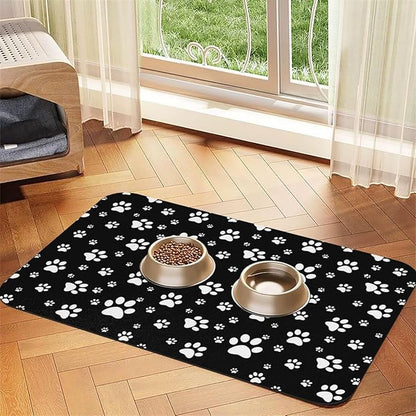 Kawaii Paws Dog Food Mat Absorbent Bowl Mats No Stains Quick Dry Waterproof Pet Cat Placemats for Food and Water, 30x45cm