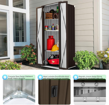 AECOJOY Outdoor Storage Cabinet Waterproof with Shelves, Vertical Tall Garden Outdoor Cabinet, Sheds & Outdoor Storage Clearance Cabinet Weatherproof for Outside in Brown