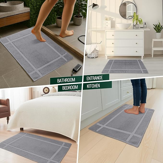 Pearl Linens 100% Ring Spun Cotton Bath Mat (Pack of 2) 18 x 25 Inch, Washable, Soft & Absorbent Terry Bathroom Floor Mat – Not Bathroom Rugs – Quick-Dry After Shower Bath Mat, 687 GSM, Light Grey