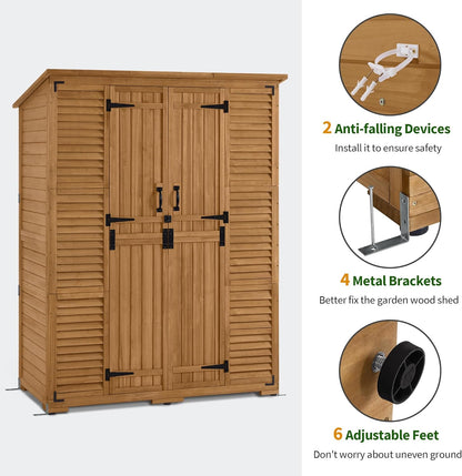 Macrout Large Outdoor Storage Cabinet with 6 Shelves (4.8 x 2.2 x 6.5 ft), Outside Storage Shed with Lock, Wooden Garden Shed for Yard Patio Lawn, 1738 (Natural)