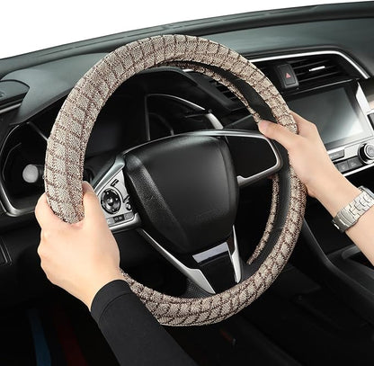 Auto Newer Breathable Steering Wheel Cover Suitable For Four Seasons，Anti-Slip Design，Odorless，Easy Carry Unviersal Fit for Truck SUV Sedans Vans，Interior Accessories Standard Size[14" 1/2-15"]（Beige）