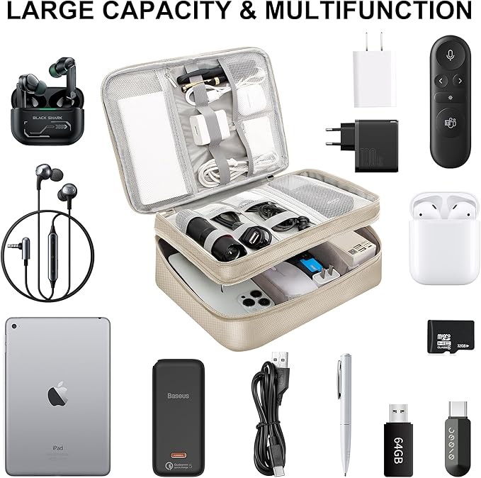 CILLA Electronic Organizer Travel Case, Travel Cord Organizer Case Portable Waterproof Cable Organizer Bag for Charger, Cord, USB, Power Bank, Earphone