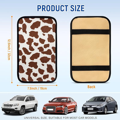 Cow Print Car Center Console Cover, Cute Armrest Mat Cushion Pad, Automotive Interior Accessories for Most Vehicle, SUV, Truck Arm Rest Box (Cow, Brown)
