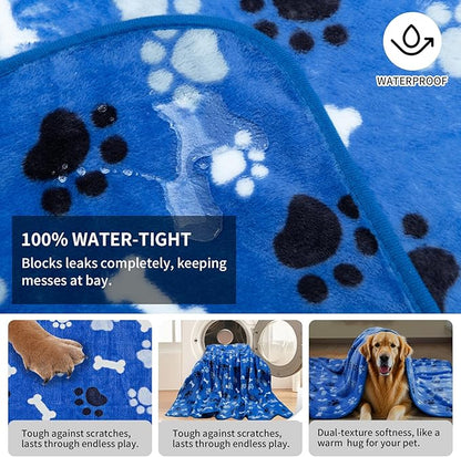 AIWEK Dog Blanket Paw Bone Pattern 1 Pack 3 Colorful 40"*30" Super Soft Warm Flannel Sofa Cover Car Bed Protector, Urine Proof Washable Outdoor Pet Blanket for Puppy Large Dogs & Cats