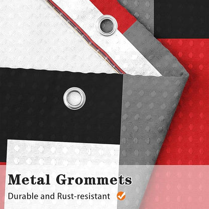 Culudea Geometric Red White Shower Curtain Set, Black and Gray Modern Bathroom Window Waterproof Shower Curtain Set for Bathroom Decor