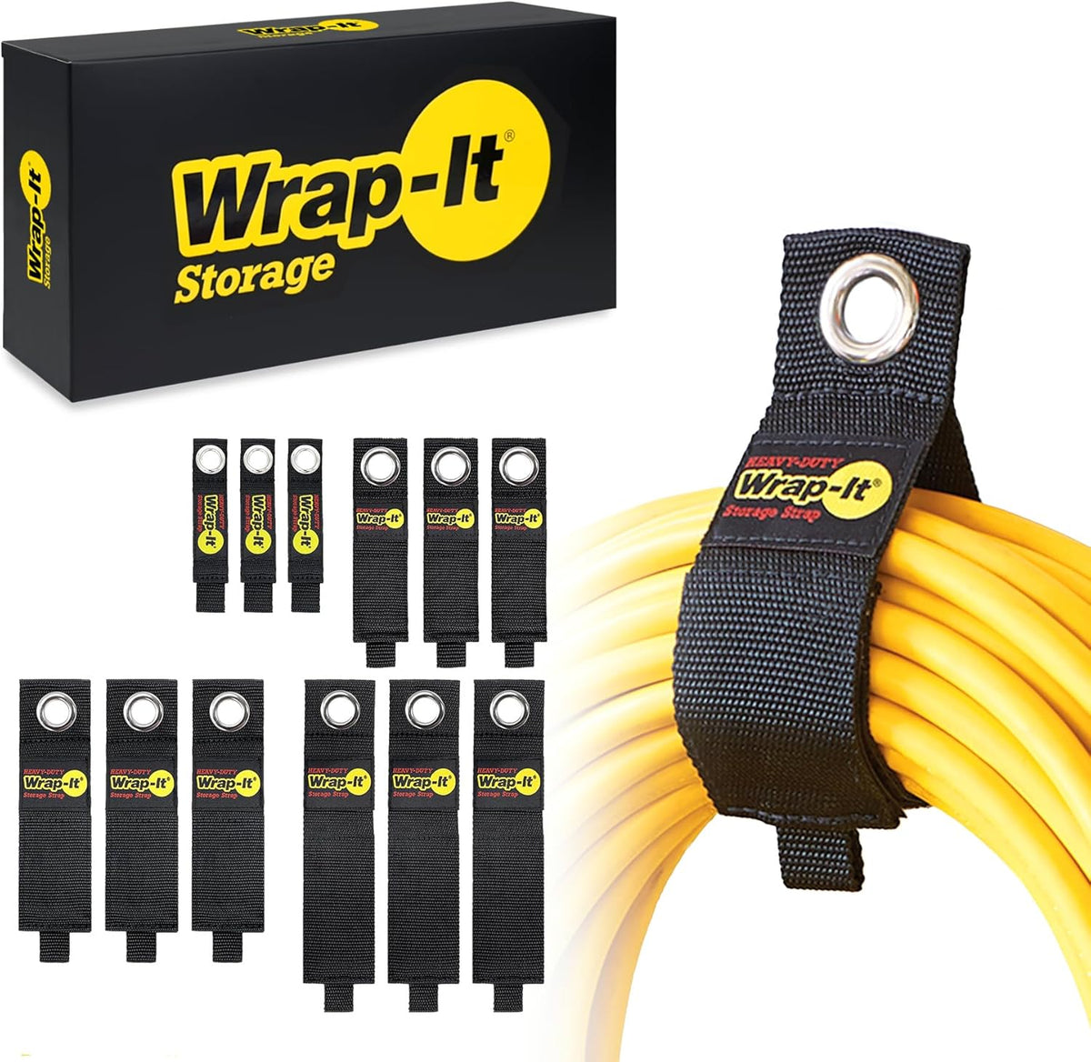 Heavy-Duty Wrap-It Storage Straps (Assorted 12 Pack) - Hook and Loop Hanging Extension Cord Organizer for Cable Management and Storage on Garage Wall, RV Gadgets and Appliances