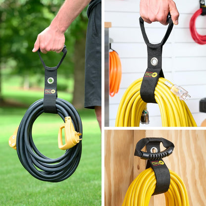 Easy-Carry Wrap-It Storage Straps - 17" (2-Pack) Black with Grommet - Extension Cord Organizer with a Handle for Cable and Hose Storage
