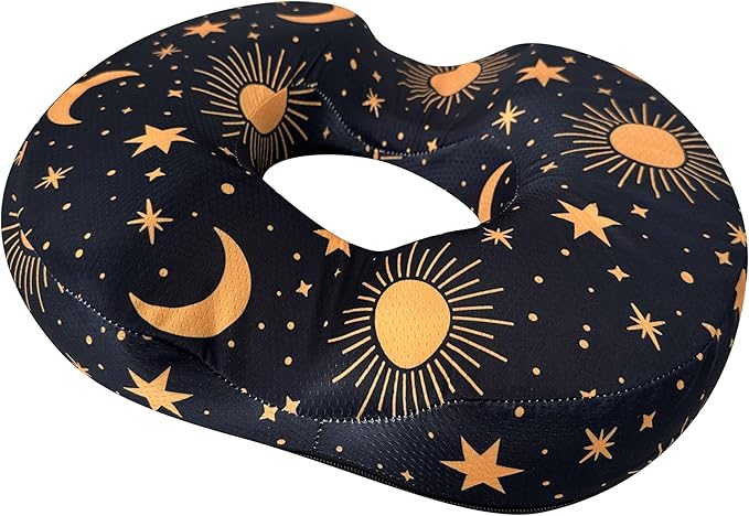 Donut Center Hole Hemorrhoid Pillow Memory Foam Hemorrhoids Seat Cushion for Tailbone or Coccyx Pain Relief Home Office Desk Chair Car Seat Cushions for Women Postpartum Pregnancy (Golden)
