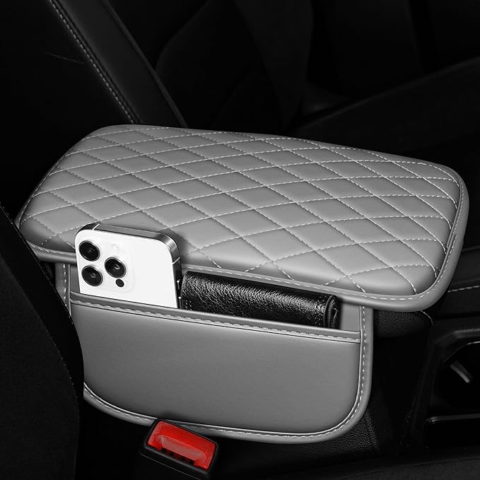 Center Console Cover Fit for Ridgeline: Scratch and Wear Resistant Console Cover Leather with 2 Storage Bags -Upgraded Armrest Coverfor Car,Anti-Scratch Auto Armrest Pad Accessory （Black