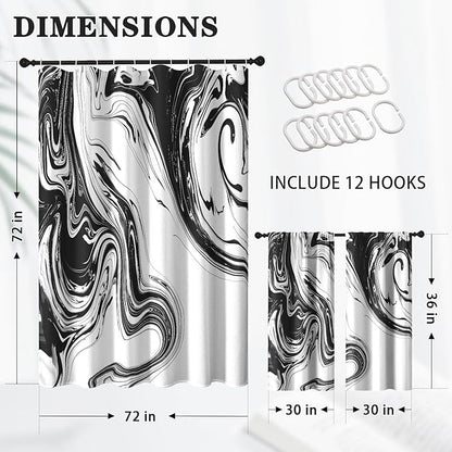 Culudea Marble Vintage Retro Shower Curtain Set, Aqua Gray Abstract Bathroom Window Waffle Cloth Waterproof Shower Curtain Set for Bathroom Decor