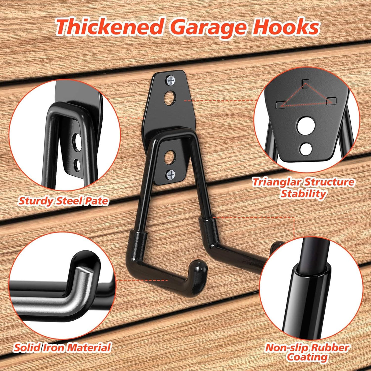30 Pack Heavy Duty Garage Hooks,Solid Steel Wall Mount Hangers,with Anti-Slip Coating,for Hanging and Organising Ladder,Bike,Ropes,Broom,Garden,Yard and Power Tools