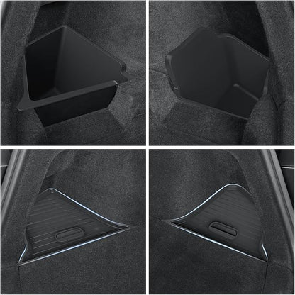 LUCKEASY Organizer for Tesla Model Y Juniper 2025+ Rear Trunk Storage Bins|Wireless Charging Pad|Seat Belt Buckle|Key Card|Center Mat|Glove Box Hook|Seat Hooks|Gear Shift|Door Lock Buckles|Cup Holder