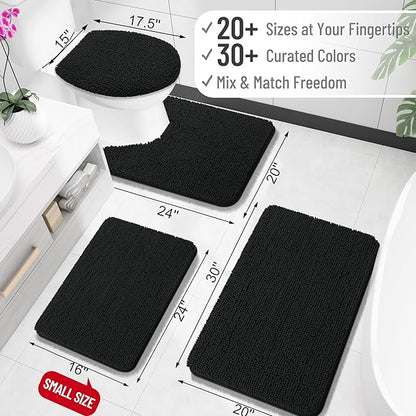 OLANLY Bathroom Rugs 30x18, Extra Soft Absorbent Chenille Bath Rugs, Rubber Backing Quick Dry, Machine Washable Bath Mats for Bathroom Floor, Tub and Shower, Home Decor Accessories, Black