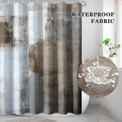 Culudea Brown Grey Painting Shower Curtain Set, Contemporary Gray Abstract Bathroom Window Waterproof Shower Curtain Set for Bathroom Decor