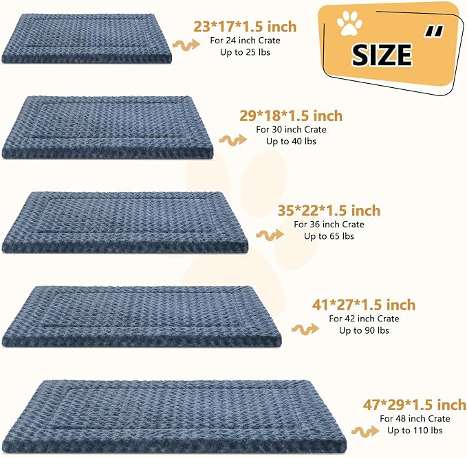 WagWonders Dog Bed Mat Washable Reversible Dog Crate Pad Soft Fluffy Pet Kennel Beds with Anti-Slip Bottom Dog Cat Sleeping Mattress for Small Medium Dogs, 29x18x1.5 Inch, Gray