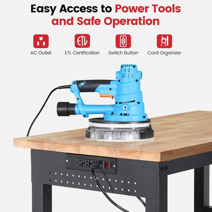 Workbench with Wheels 48 Inch Adjustable Height Work Table with Under Table Shelf, Pegboard, Power Outlets Work Bench for Garage, Home, Office, Workshop