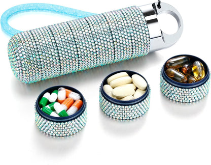 Zannaki Metal Bling Pill Organizer, Travel Waterproof Weekly Pill Box, Portable Large Aluminum Alloy Pill Case Container, BPA Free 7 Day Daily Medicine Organizer Holder for Vitamin,Fish Oil,Supplement