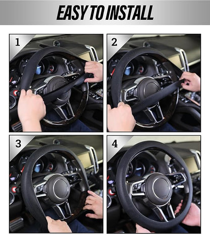 ESEWALAS Car Silicone Steering Wheel Cover,Soft Odorless Silicone Leather Texture Steering Cover,Universal 13-15inch Car Steering Wheel Protector (Grey)
