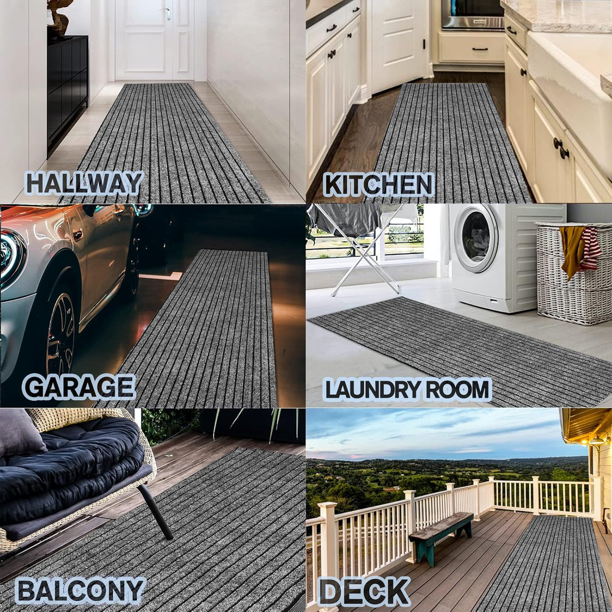 Custom Size Backed Non-Slip Area Rugs Runner, Easy Clean, Waterproof Runner Rugs for Hallway Entryway, Kitchen, Laundry, 3FT x 58FT, Gray Stripe