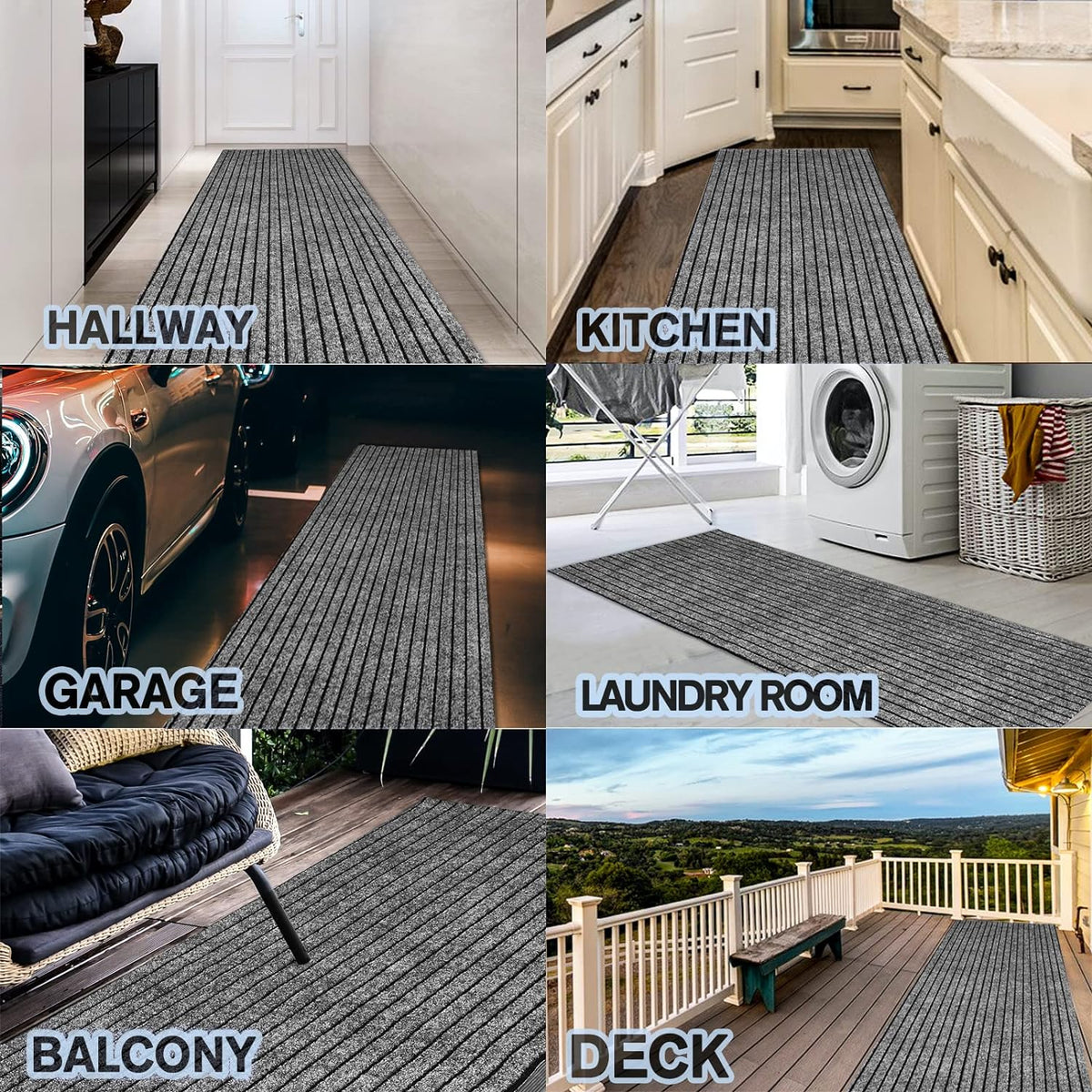 Custom Size Backed Non-Slip Area Rugs Runner, Easy Clean, Waterproof Runner Rugs for Hallway Entryway, Kitchen, Laundry, 4FT x 32FT, Gray Stripe