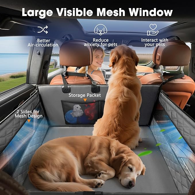 MIXJOY XL Dog Car Seat for Large Medium Dogs, Back Seat Extender for Pets, Waterproof Pet Carseat for Medium Sized Dog, Hammock for Pet, with Storage Pocket for Cars/SUV/Truck(XL)