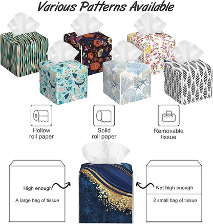 Blue Marble Tissue Box Cover,PU Leather Tissue Box Holder Square,Modern Home Decoration for Bathroom Living Room Kitchen Office Car,5.2"×5.2"×5.2"