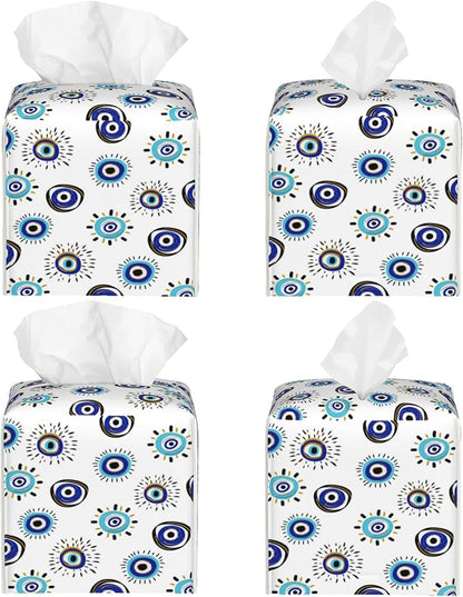 POIUBLE Evil Eye Tissue Box Cover Leather Tissue Box Holder Square Facial Paper Organizer Dispenser for Bathroom Kitchen Bedroom Vanity Countertop Night Stands