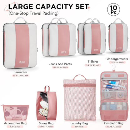10 Set Compression Packing Cubes for Travel Essentials,Compressible Expandable Packing Cubes for Suitcase,OlarHike Luggage Organizer Bags for Travel,Handy Helper for Organizing Clothes(Light Coral)