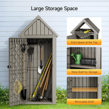 ONBRILL Multifunctional Storage Shed, Outdoor Storage Cabinet with Hooks and Lock Ring, Waterproof Outdoor Storage Shed for All Weather, Tool Outdoor Shed for Patio Lawn and Garden
