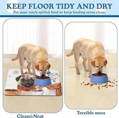 Chirstmas Dog Coffee Dog Cat Food Mat–Absorbent Waterproof Placemat for Food and Water Bowls, Non Slip Rubber Backing, Feeding Mat for Clean Floors 16"x24"