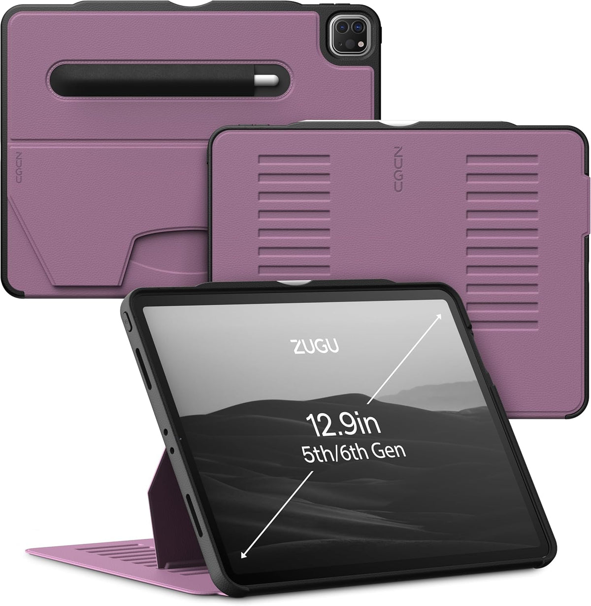 ZUGU Case for iPad Pro 12.9 Case 5th / 6th Generation Stand 2021/2022, Slim Protective Cover with Wireless Apple Pencil Charging, Magnetic Stand & Sleep/Wake Magnetic Cover, Berry Purple