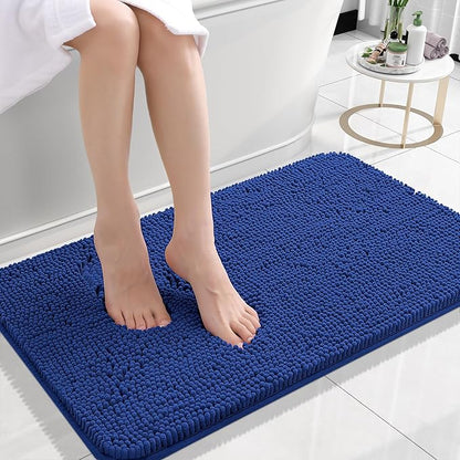 OLANLY Bathroom Rugs 24x16, Extra Soft Absorbent Chenille Bath Rugs, Rubber Backing Quick Dry, Machine Washable Bath Mats for Bathroom Floor, Tub and Shower, Home Decor Accessories, Royal Blue