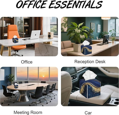 Blue Marble Tissue Box Cover,PU Leather Tissue Box Holder Square,Modern Home Decoration for Bathroom Living Room Kitchen Office Car,5.2"×5.2"×5.2"