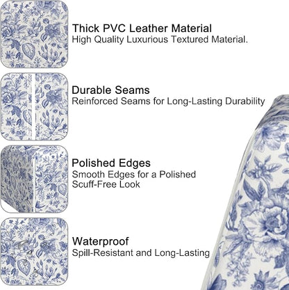 Vintage Blue Floral Tissue Box Holder,Cube Tissue Box Cover Holder,Leather Facial Paper Organizer Dispenser Home for Bedroom Night Stands,Kitchen,Office and Car,5.2"×5.2"×5.2"