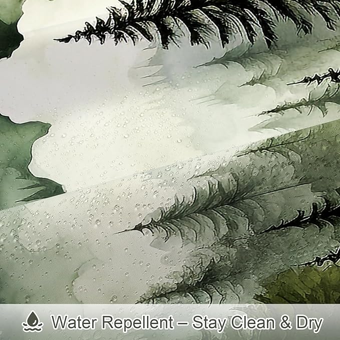 Litabel Dark Green Misty Pine Forest Shower Curtain, Mountain Foggy Woodland Scenery Tree Shower Curtains for Chic Rustic Bathroom, Abstract Modern Waterproof Nature-Themed Decor, 72x72 Inches
