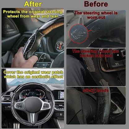 Steering Wheel Covers,3PCs Carbon Fiber Anti-Skid Clip on Car Steering Wheel Cover Protector, Universal 99% Car Wheel Cover Protector,Black