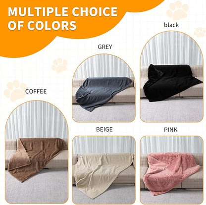 Wowchine Calming Fleece Cat Blankets Black Waterproof Pets Blanket for Dogs Reversible Long Faux Fur Puppy Throw Blankets(Black,L)
