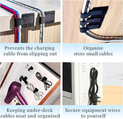48Pcs Upgraded Under Desk Cable Management Ties - Self Adhesive Sticky Back Hook and Loop Straps, Cable Wire Organizers for Home Office
