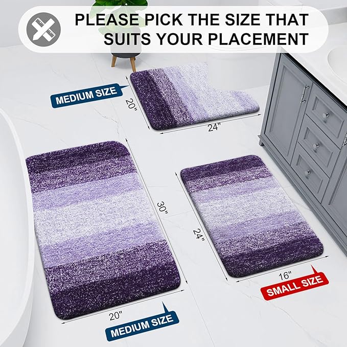 Arotive Microfiber Bathroom Rugs, Shaggy Soft and Absorbent Bath Rug, Non-Slip, Thick Plush Machine Washable Dry Bath Mats for Bathroom, Tub and Shower, 70x24, Dark Purple, Rectangular